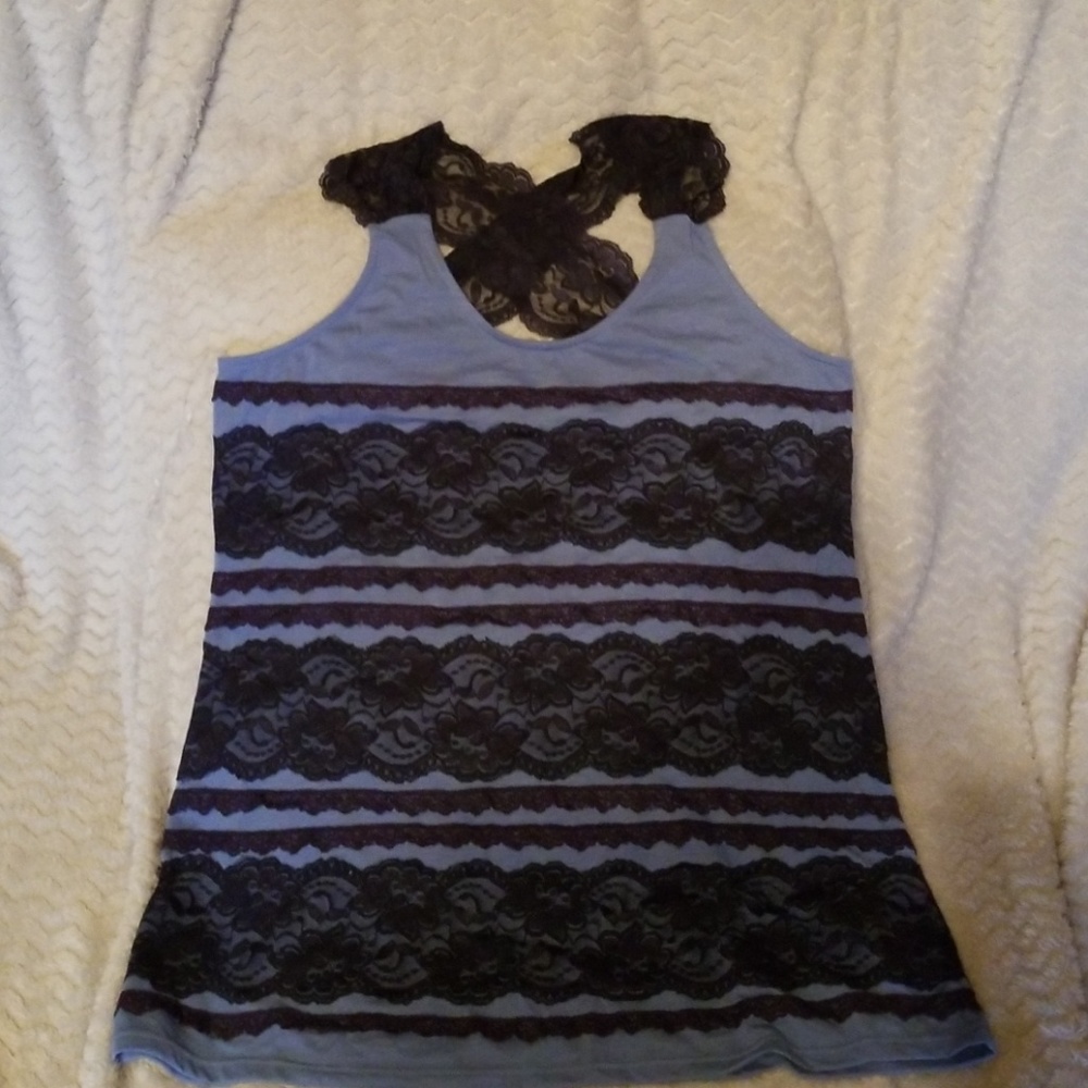 Blue tank top with lace